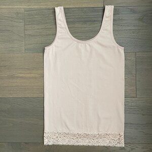 Marilyn Monroe Shapewear Nylon Spandex Slim Tank Top Lace Border Blush Pink L